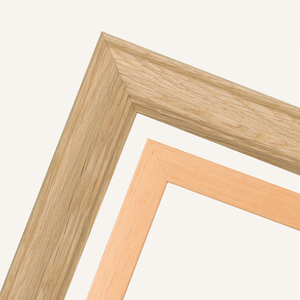 Natural wood frames, like oak and pine